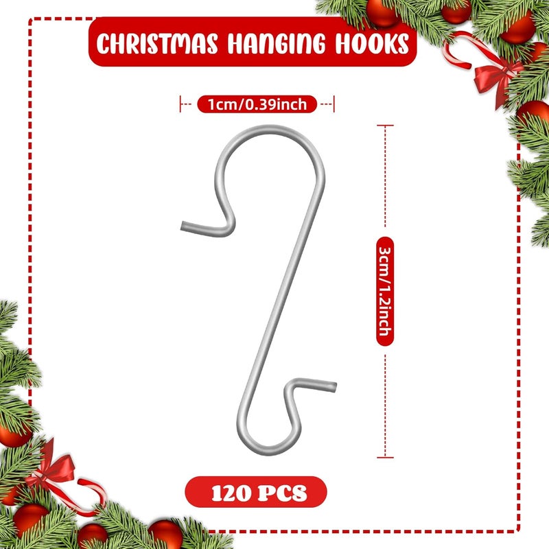 Naler 120PCS Ornament Hooks, Christmas Ornament Hangers Stainless Steel S-Shaped Hangers for Xmas Decoration Christmas Tree Decoration New Year Party - Image 2